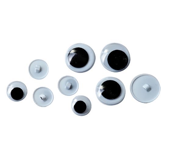 50 Round Wobbly eyes for sewing on, Ø 10 mm