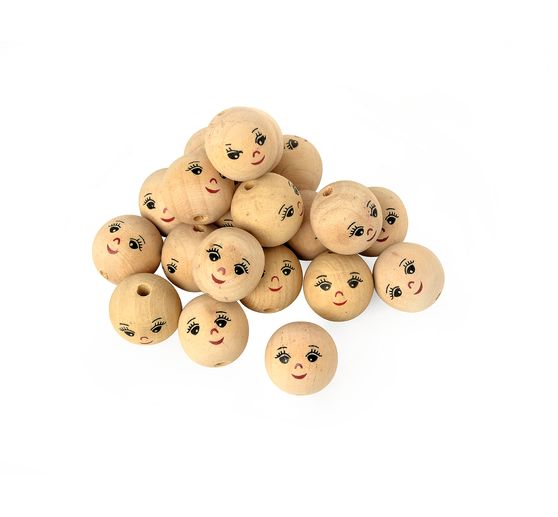 25 Wooden balls with face, Ø 22 mm