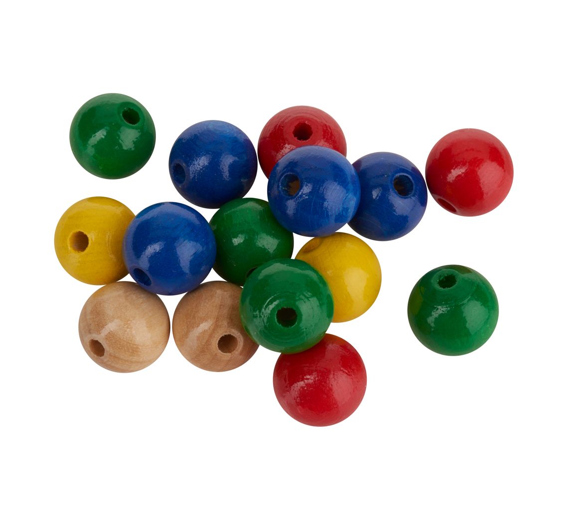 Houten kralen, Ø 15 mm - Kleurrijke
