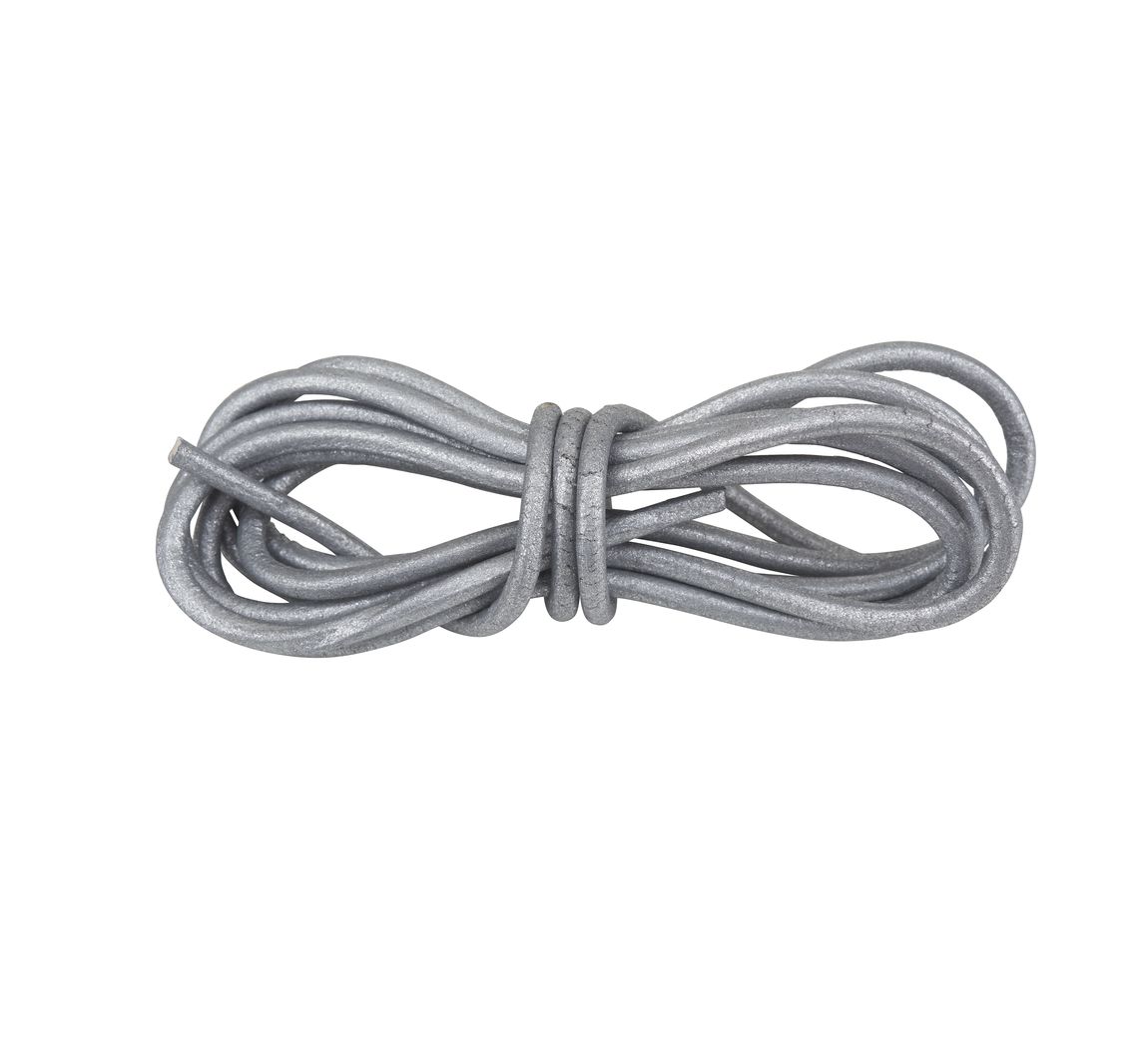Leder riem rond, Ø 2 mm - Zilver