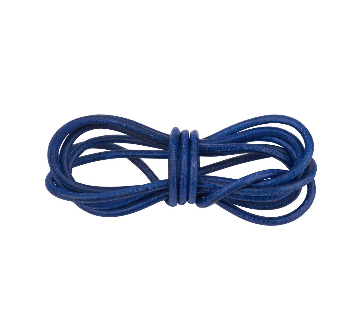 Leder riem rond, Ø 2 mm - Blauw