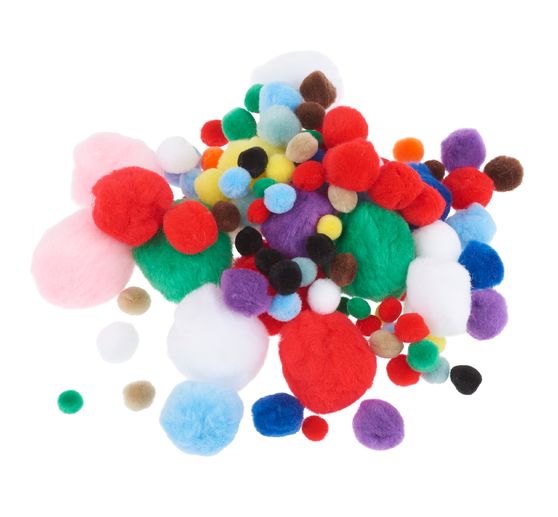 Pompons "Kleuren & Maten Mix", 100 stuks