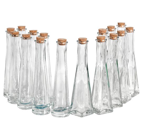 VBS Glass bottles "Geolini", with cork stopper, 16 pieces
