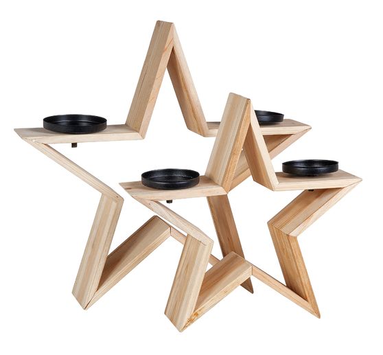 VBS Decoration stars with candleholders, set of 2, Spruce wood
