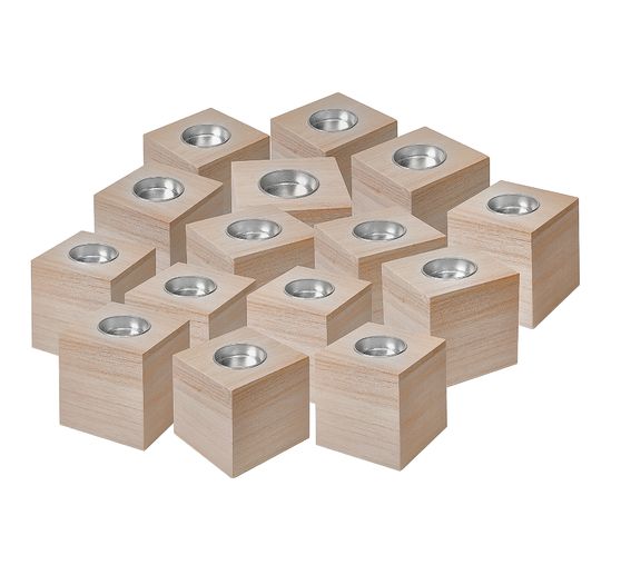 15 tea light cubes, raw wood, approx. 8x8x8cm, VBS Wholesale Package