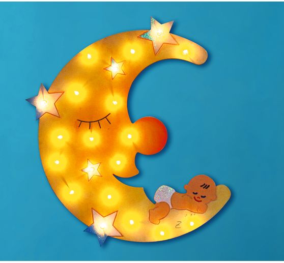 Night light "Moon with baby", poplar plywood