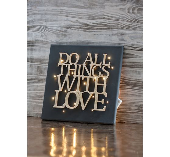 Houten bordje "Doe alle dingen met liefde"