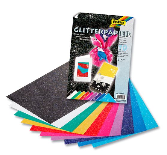 Glitter paper, 23x33 cm, 10 sheets assorted colours
