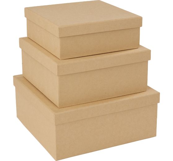 VBS Square boxes cardboard, natural color, set of 3