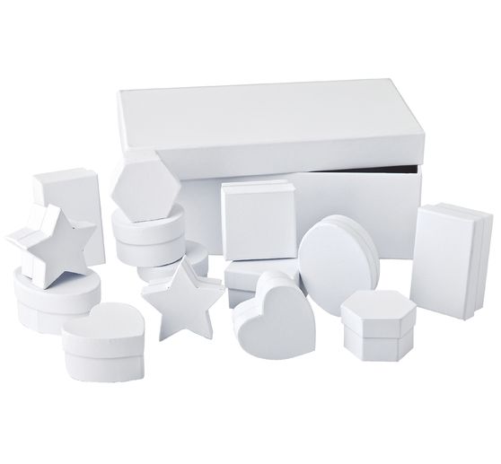 Gift boxes, White, Set of 15