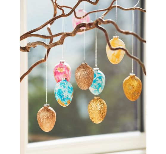 Eggs-Decoration pendant, 12 pieces, Terracotta, white, H 6 cm