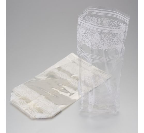 Cellofaanzakken met witte kantbedrukking, 10 stuks