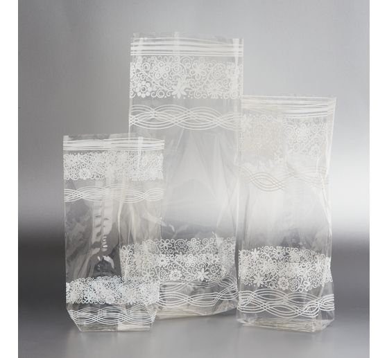 Cellofaanzakken met witte kantbedrukking, 10 stuks