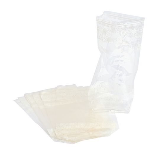 Cellofaanzakken met witte kantbedrukking, 10 stuks