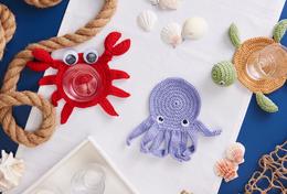 Crocheted sea animals as coasters