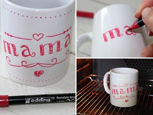 Basteln zum Muttertag: Tasse bemalen mit Porcelain Brushpen